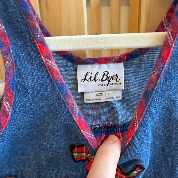 Vintage 90s Y2K Overall Skirtall Dress Plaid Flannel Scottie Dog  3T Lil Byer - Picture 3 of 3